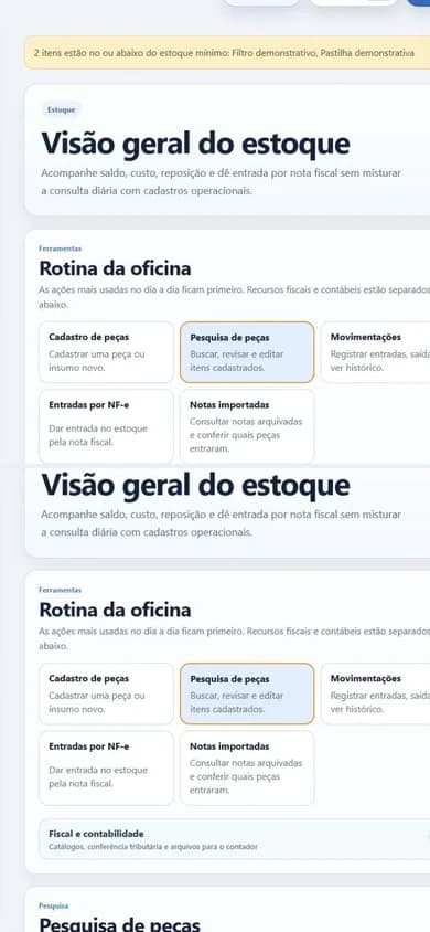 Tela real e sanitizada do controle de estoque do Engrena no celular